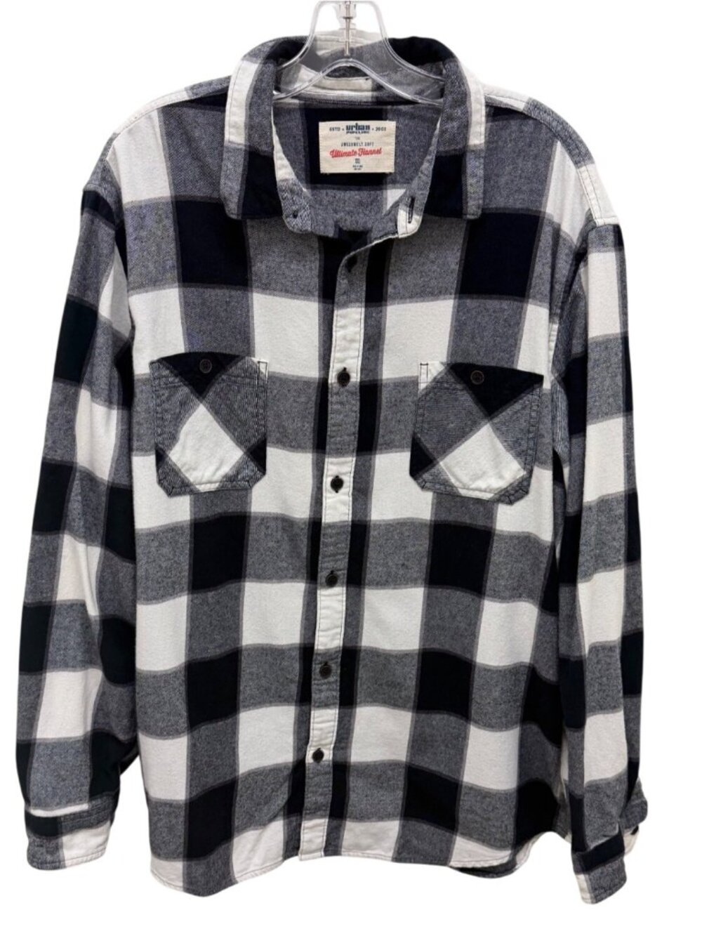Urban Pipeline Ultimate Flannel Shirt XXL Black Gray White Plaid Cotton Soft